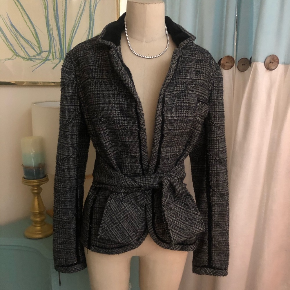 J.MENDEL $4,000 NEW Beaded BLACKGREY TWEED Sz.10💎